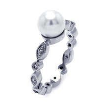 Load image into Gallery viewer, Sterling Silver Marquise and Round Cut Design Band Ring Inlaid with Clear Czs and Centered White Pearl