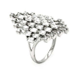 Sterling Silver Elegant Diamond Shaped Design Set with Baguette and Round Cut Clear Czs RingAnd Ring Dimensions of 31.5MMx17.7MM