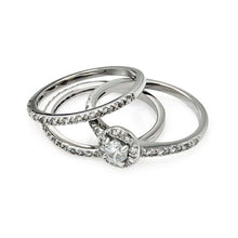 Load image into Gallery viewer, Sterling Silver Rhodium Plated Clear Cluster CZ Bridal Stackable Ring Set