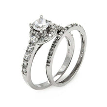 Load image into Gallery viewer, Sterling Silver Rhodium Plated Clear Round Center Pave Set CZ Bridal Ring Set