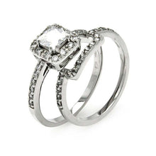Load image into Gallery viewer, Sterling Silver Rhodium Plated Princess Cut Clear CZ Square Bridal Ring Set