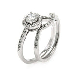 Sterling Silver Rhodium Plated Round Center Clear CZ Bridal Ring Set