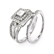 Load image into Gallery viewer, Sterling Silver Rhodium Plated Clear CZ Bridal Multi Layer Square Ring Set