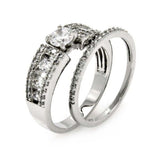 Sterling Silver Classy 2 Pieces Engagement Ring Inlaid with Clear Czs and Centered Solitaire Round Cut Clear CzAnd Stone Size: 5MM