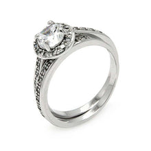 Load image into Gallery viewer, Sterling Silver Classy 2 Pieces Engagement Ring with Centered Solitaire Round Cut Clear Cz with Paved Halo Setting