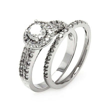Load image into Gallery viewer, Sterling Silver 2 Pieces Paved Engagement Ring with Centered Solitaire Round Cut Clear Cz with Paved Halo SettingAnd Stone Size: 5MM