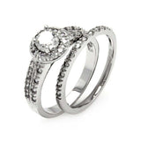 Sterling Silver 2 Pieces Paved Engagement Ring with Centered Solitaire Round Cut Clear Cz with Paved Halo SettingAnd Stone Size: 5MM