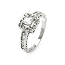 Load image into Gallery viewer, Sterling Silver Filigree Design Set with Solitaire Princess Cut Clear Cz with Paved Halo Setting RingAnd Stone Size: 3MM