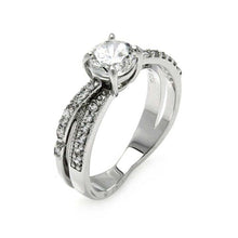 Load image into Gallery viewer, Sterling Silver Elegant Paved Band Bridal Ring with Centered Solitaire Round Cut Clear CzAnd Stone Size: 6MM