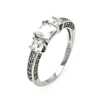 Sterling Silver Classy Bridal Ring Set with Three Solitaire Princess Cut Clear CzAnd Ring Width of 5MM