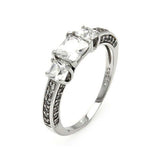 Sterling Silver Classy Bridal Ring Set with Three Solitaire Princess Cut Clear CzAnd Ring Width of 5MM