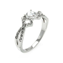 Load image into Gallery viewer, Sterling Silver Fancy Band Ring Inlaid with Clear Czs and Centered Solitaire Round Cut Clear CzAnd Stone Size: 5MM