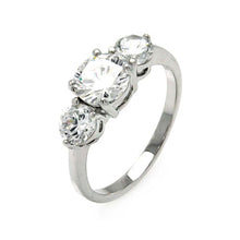 Load image into Gallery viewer, Sterling Silver Rhodium Plated Clear Square Center Round Sides CZ Past Present Future Ring
