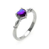 Sterling Silver Rhodium Plated Heart Shape February Month Ring