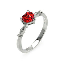 Load image into Gallery viewer, Sterling Silver Rhodium Plated CZ Heart Red January Ring
