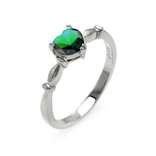 Load image into Gallery viewer, Sterling Silver Rhodium Plated Heart Shape Green CZ May Month Ring