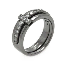 Load image into Gallery viewer, Sterling Silver Black Rhodium Plated Fancy Paved Cross Design Ring with Ring Dimensions of 19MMx3MMAnd Band Width: 6.5MM