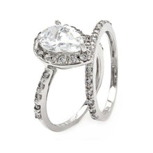 Load image into Gallery viewer, Sterling Silver Rhodium Plated Clear Pear Shaped CZ Bridal Ring Set
