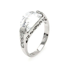 Load image into Gallery viewer, Sterling Silver Fancy Band Ring Inlaid with Clear Czs and Centered Oval Cut Clear CzAnd Ring Dimensions of 19MMx6MMAnd Ring Width: 7MM