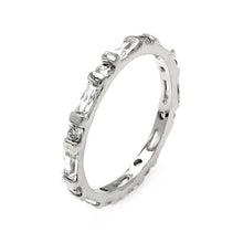 Load image into Gallery viewer, Sterling Silver Rhodium Plated Clear Round And Baguette CZ Stackable Eternity RingAnd Width 2mmAnd Thickness 4mmx2mmAnd Dimensions 2mm