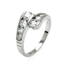 Load image into Gallery viewer, Sterling Silver Classy Bypass Band Ring Set with Round Cut Clear Czs on Channel SettingAnd Ring Dimensions of 18MMx4MMAnd Ring Width: 10MM