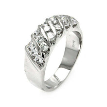 Load image into Gallery viewer, Sterling Silver Stripe Design Set with Round Cut Clear Czs RingAnd Ring Dimensions of 20MMx3MMAnd Ring Width: 7MM