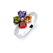 Load image into Gallery viewer, Sterling Silver Fancy Multi-Colored Heart Flower Shaped Design Band Ring Inlaid with Clear Czs