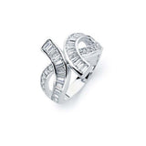 Sterling Silver Fancy Knot Design Inlaid with Bageutte and Round Cut Clear Czs Ring
