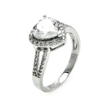 Load image into Gallery viewer, Sterling Silver Classy Solitaire Heart Cut Clear Cz with Paved Halo Setting Split Shank Bridal RingAnd Ring Dimensions of 11MMx6MMAnd Ring Width: 11MM