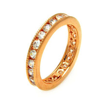 Load image into Gallery viewer, Sterling Silver Nickel Free Gold Plated Clear Channel Set CZ Stackable Eternity RingAnd Dimensions 2mmAnd Width 3mm