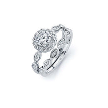 Load image into Gallery viewer, Sterling Silver Rhodium Plated Clear Round Cluster Marquise Shaped CZ Bridal Engagement Ring Set