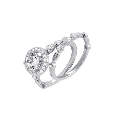 Sterling Silver Rhodium Plated Clear Round Cluster and Center CZ Bridal Ring Set