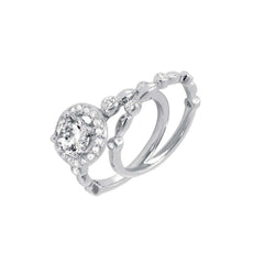 Sterling Silver Rhodium Plated Clear Round Cluster and Center CZ Bridal Ring Set
