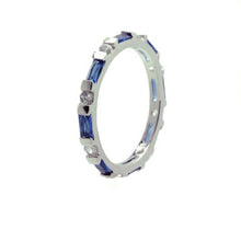 Load image into Gallery viewer, Sterling Silver Rhodium Plated Round Shaped Stackable Eternity Ring With Blue And Clear CZ StonesAnd Width 2mmAnd Thickness 4mmx2mmAnd Dimensions 2mm