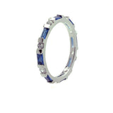 Sterling Silver Rhodium Plated Round Shaped Stackable Eternity Ring With Blue And Clear CZ StonesAnd Width 2mmAnd Thickness 4mmx2mmAnd Dimensions 2mm