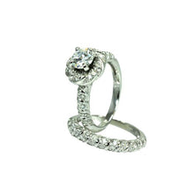 Load image into Gallery viewer, Sterling Silver Rhodium Plated Micro Pave Set Clear Square Center CZ Flower Engagement Ring Set
