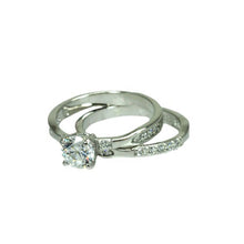 Load image into Gallery viewer, Sterling Silver Rhodium Plated Clear Round Center CZ Engagement Ring Set
