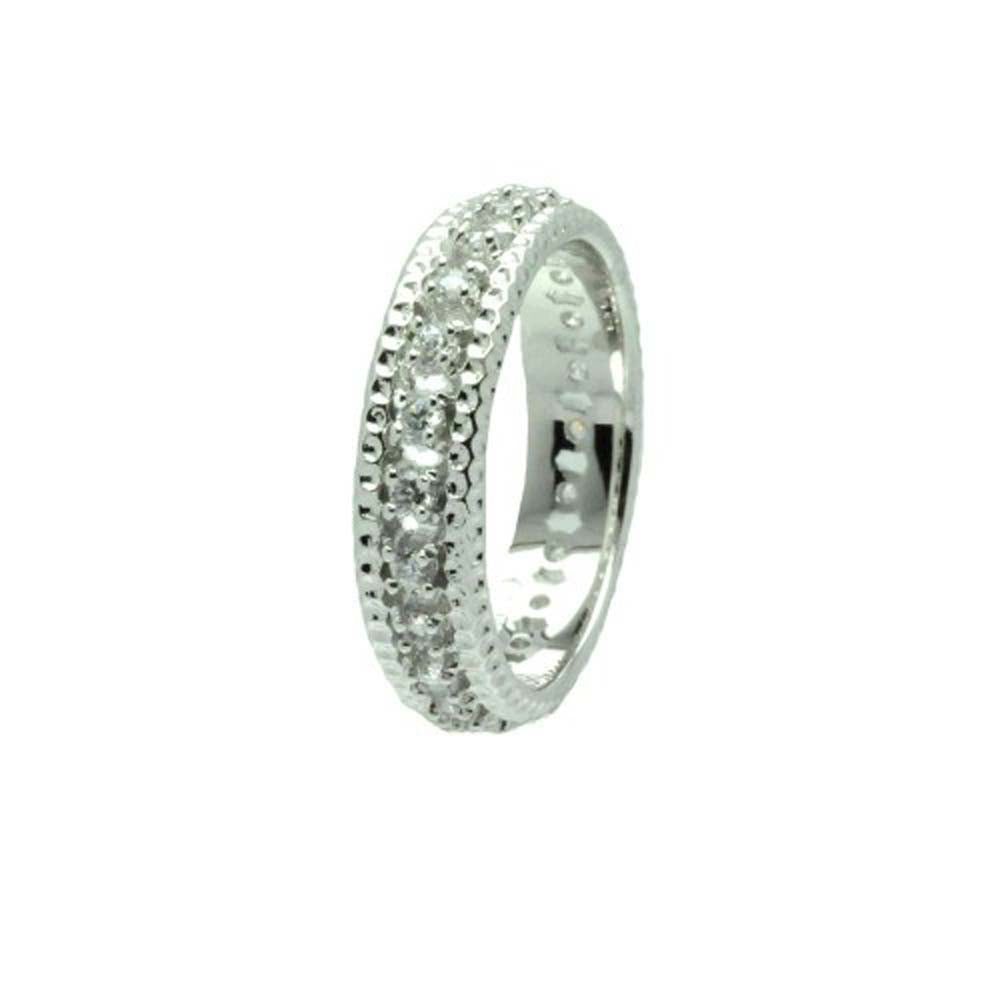 Sterling Silver Rhodium Plated Channel Set Clear CZ Eternity RingAnd Width 2mmAnd Dimensions 3mm