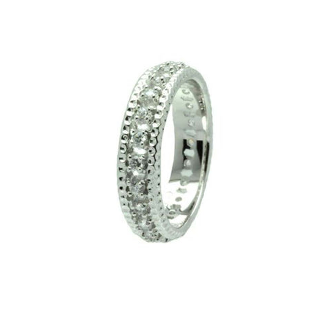 Sterling Silver Rhodium Plated Channel Set Clear CZ Eternity RingAnd Width 2mmAnd Dimensions 3mm