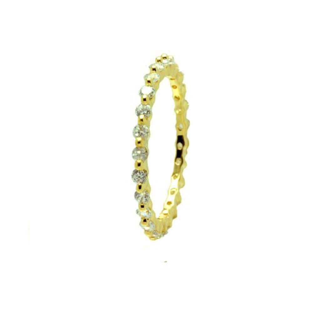 Sterling Silver Nickel Free Gold Plated Clear Channel Set CZ Stackable Eternity RingAnd Dimensions 3mmAnd Width 2mm