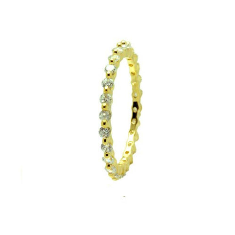 Sterling Silver Nickel Free Gold Plated Clear Channel Set CZ Stackable Eternity RingAnd Dimensions 3mmAnd Width 2mm