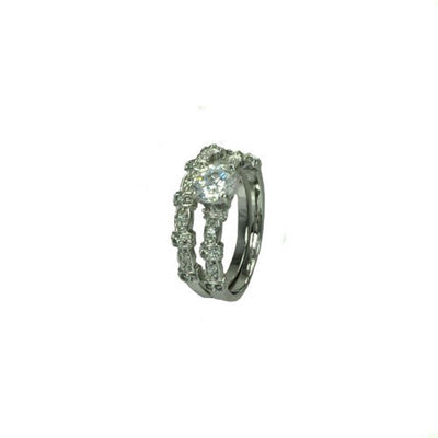 Sterling Silver Rhodium Plated Clear Micro Pave Set and Round Center CZ Delicate Estate Ring Set