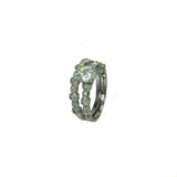 Sterling Silver Rhodium Plated Clear Micro Pave Set and Round Center CZ Delicate Estate Ring Set