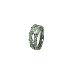 Sterling Silver Rhodium Plated Clear Micro Pave Set and Round Center CZ Delicate Estate Ring Set