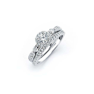 Sterling Silver Rhodium Plated Clear Round CZ Engagement Ring Set