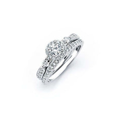 Sterling Silver Rhodium Plated Clear Round CZ Engagement Ring Set