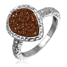 Load image into Gallery viewer, Sterling Silver Rhodium Plated  Pear Brown Druzy Gemstone Ring
