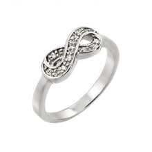 Load image into Gallery viewer, Sterling Silver Rhodium Plated Mini Infinity Shaped Ring With CZ Stones