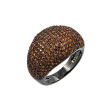 Load image into Gallery viewer, Sterling Silver Nickel Free Oxidized Rhodium Plated Orange Micro Pave Set CZ Dome RingAnd Width 1mm