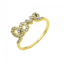 Load image into Gallery viewer, Sterling Silver Nickel Free Gold Plated Love Shaped Ladies Ring With CZ StonesAnd Width 1mm
